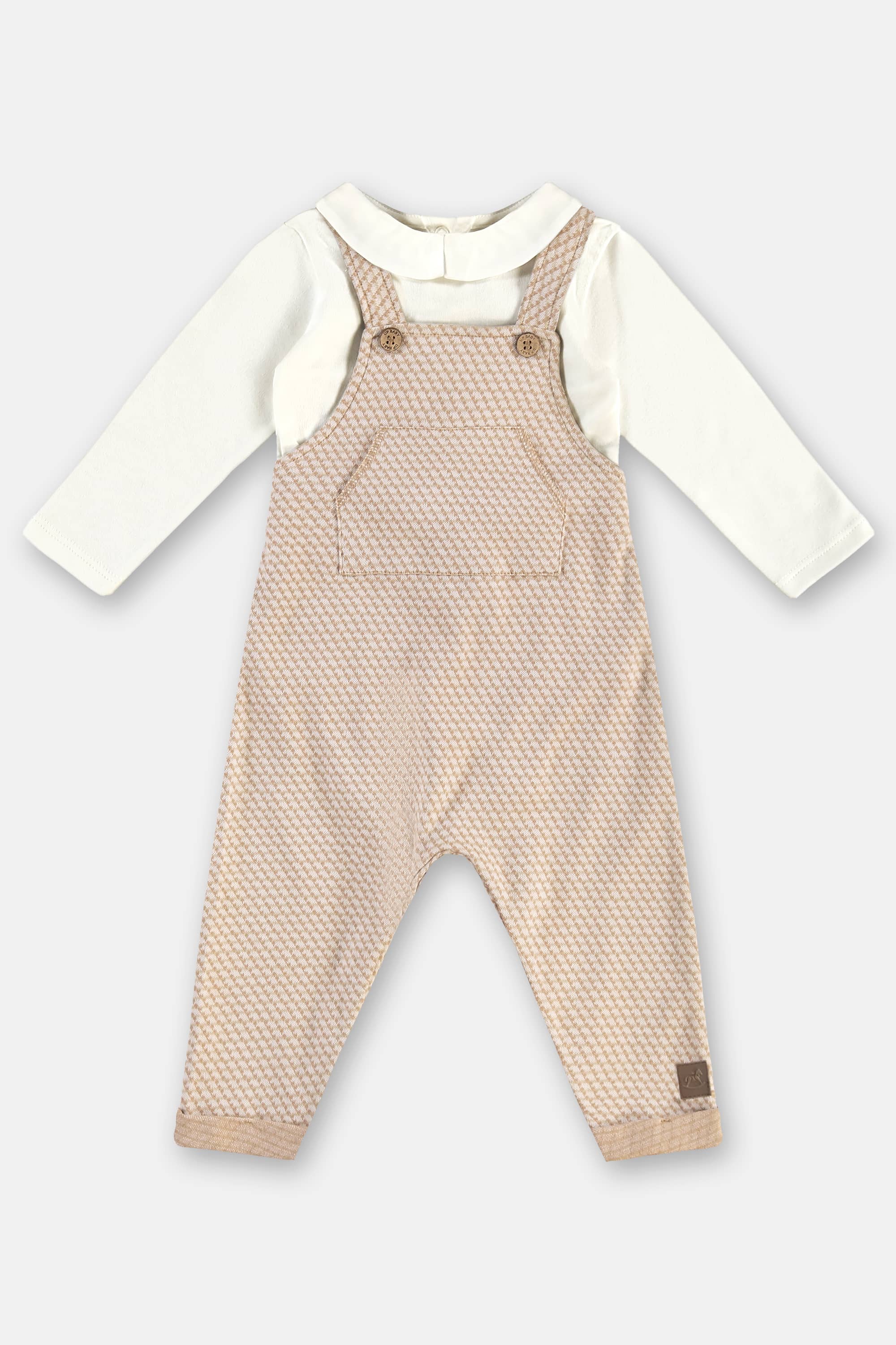 Conjunto para Bebê Menino com Jardineira em Jacquard Xadrez e Body em Suedine (Marrom) Up Baby - Imagem 14
